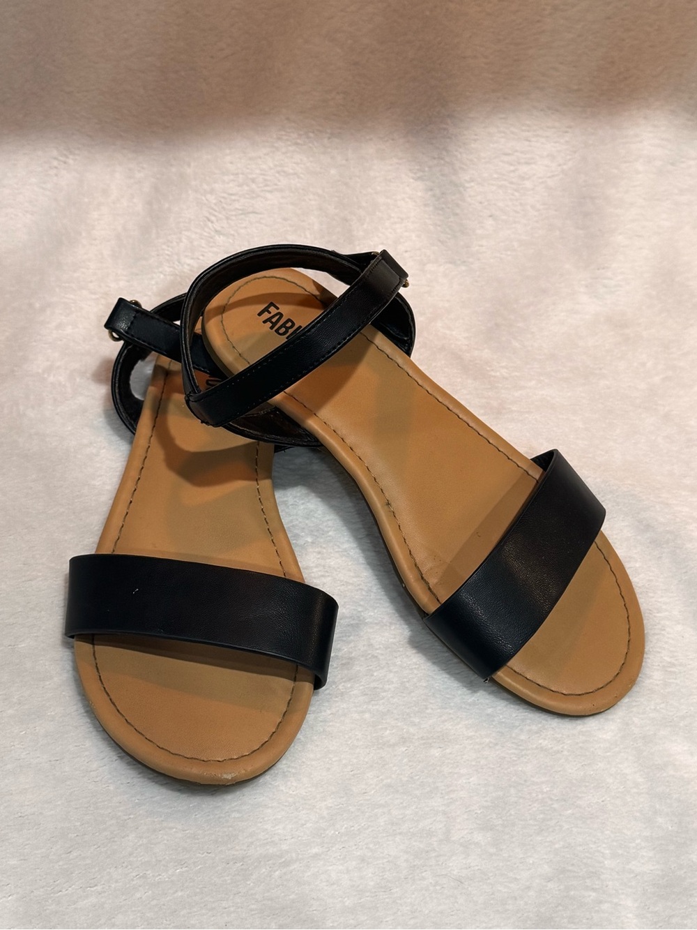 fabkids Black Two-Strap Kids Ankle Buckle Sandals